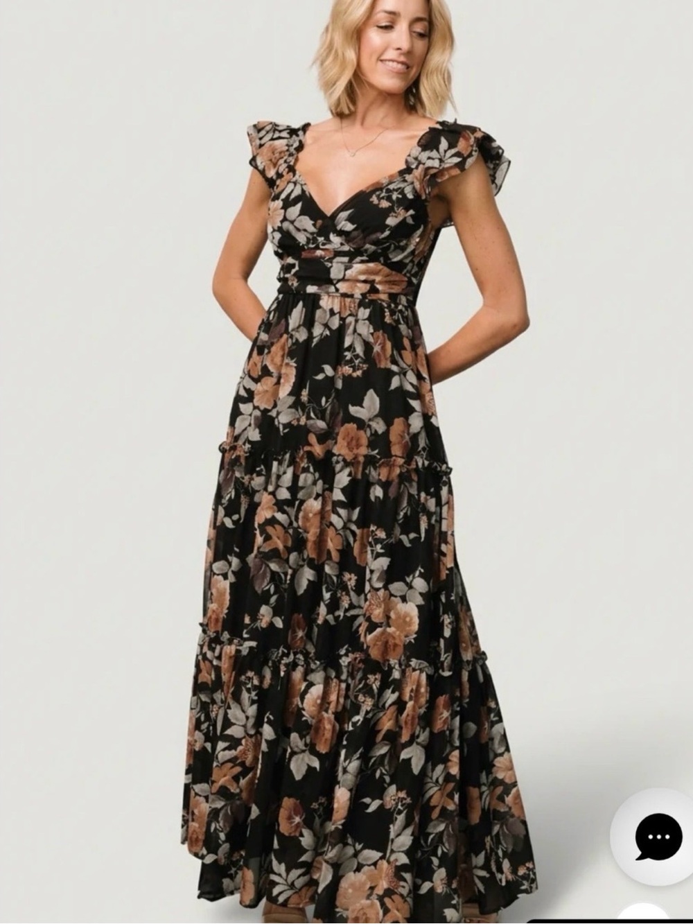 NWT Baltic Born Martina Black And Cooper Floral Maxi Dress Size Large